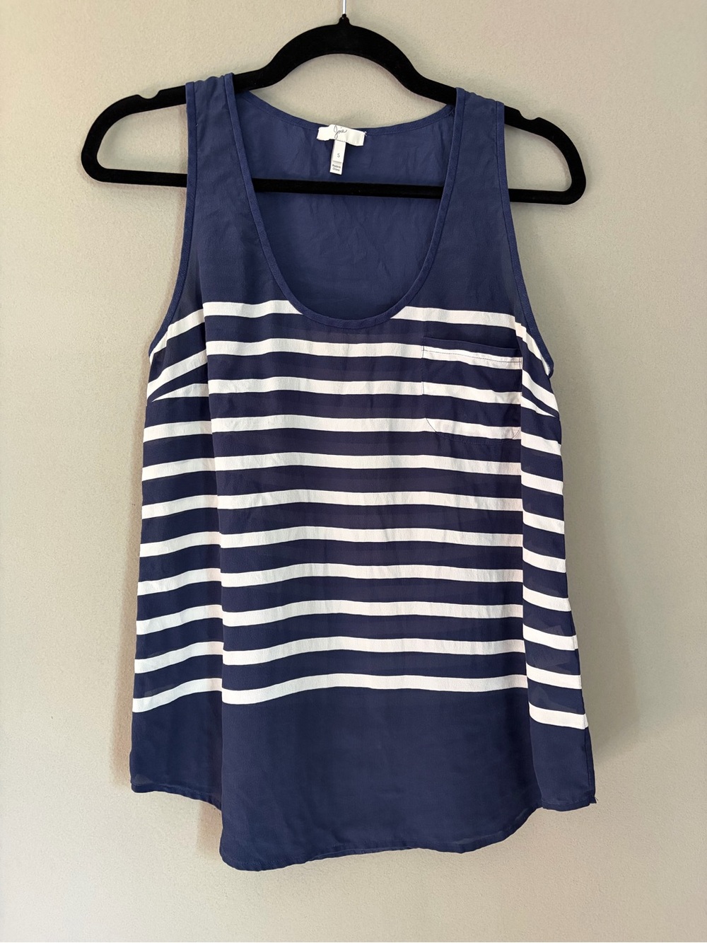 Joie Tank Top 100% Silk Navy White Scoop Neck Blouse Nautical Preppy Coastal